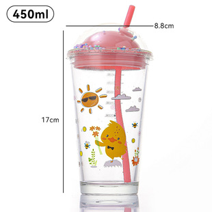 New Star Cartoon Straw Glass with Lid and Straw Internet Celebrous Cold Milk Tea Drinking Cup Cute Water Cup