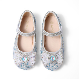 Girls Elsa Princess Shoes 2023 Autumn New Children Rhinestone Shiny Crystal Shoes Little Girls Performance Single Shoes