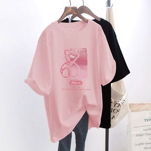 100% Cotton European Short-sleeved T-shirt Women's Summer Loose plus size 200kg Shading Ass Slim Pregnant Women's Top Fashion