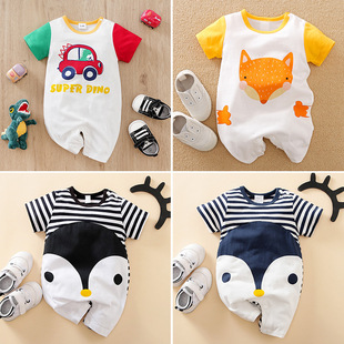 0-1 Year Old Short-sleeved Baby Jumpsuit Summer Cartoon Newborn Harper Climbing Wear Cross-border Ins Style Baby Clothes