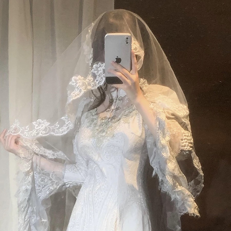 Ghost Bride Cos White Veil Female Adult Headdress Wedding Dress Halloween Gothic Style Lolita Lolita Dress