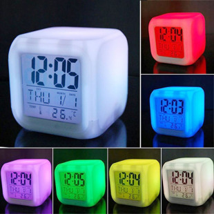 Production of Customized Kidsren's Alarm Clock Led Luminous Clock Silent Digital Alarm Clock Multi-Functional Colorful Color-Changing Square Clock
