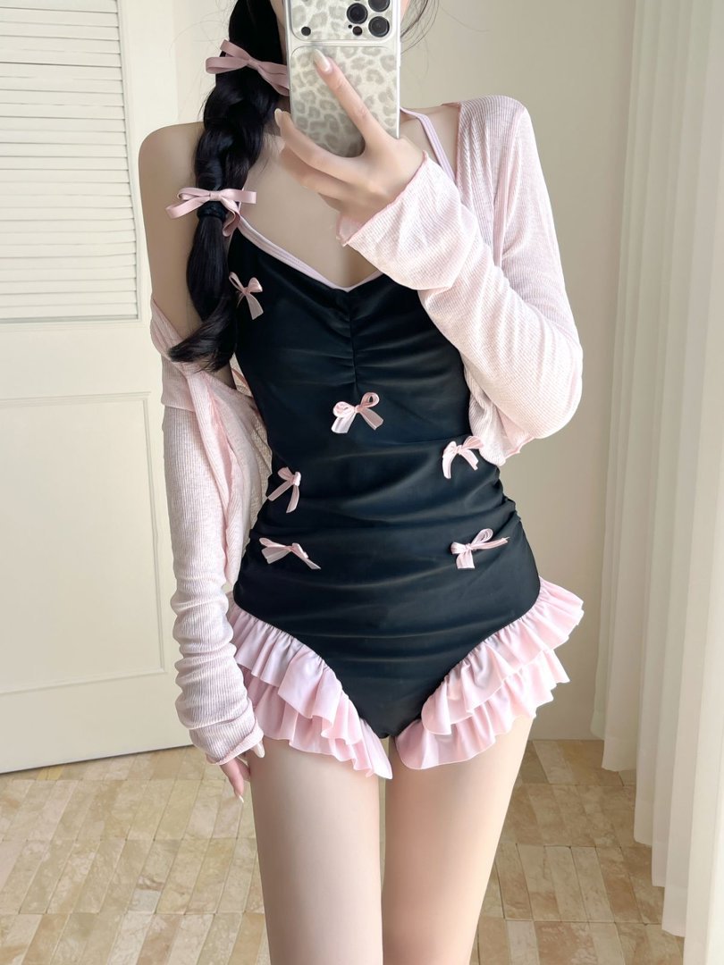 Swimsuit Wholesale Two-Piece Triangle Set Sweet and Cute Slimming Bowknot Sun Protection Beach Vacation One-Piece Swimsuit