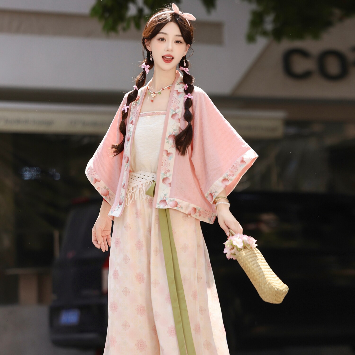 【Peach Bubbling】Song Dynasty Style Pastoral Pants and Hanfu Set for Women, Spring and Summer Daily Ancient Style Cardigan