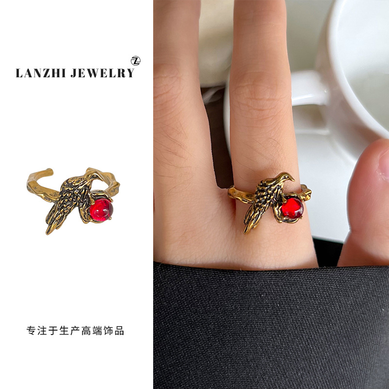 Lanzhi Retro Vintage Niche Ancient Gold Ring Women's Non-Fading High-End Accessible Luxury Korean Jewelry Ring