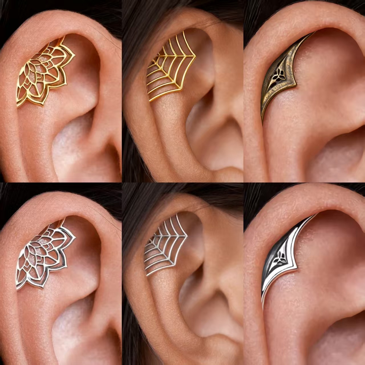 Spider Web Earrings for Men and Women, Personalized Halloween Horror Gothic Style Spider Web Geometric Hollow Crescent-Shaped Ear Studs