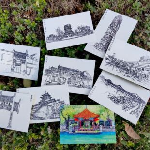 Цзинань рисованной фотографии открытки с охлаждением наклейки на сувениры для путешествий