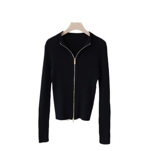 Semi-high collar zipper sweater women's long sleeve short top 2024 autumn new elegant slim small cardigan coat