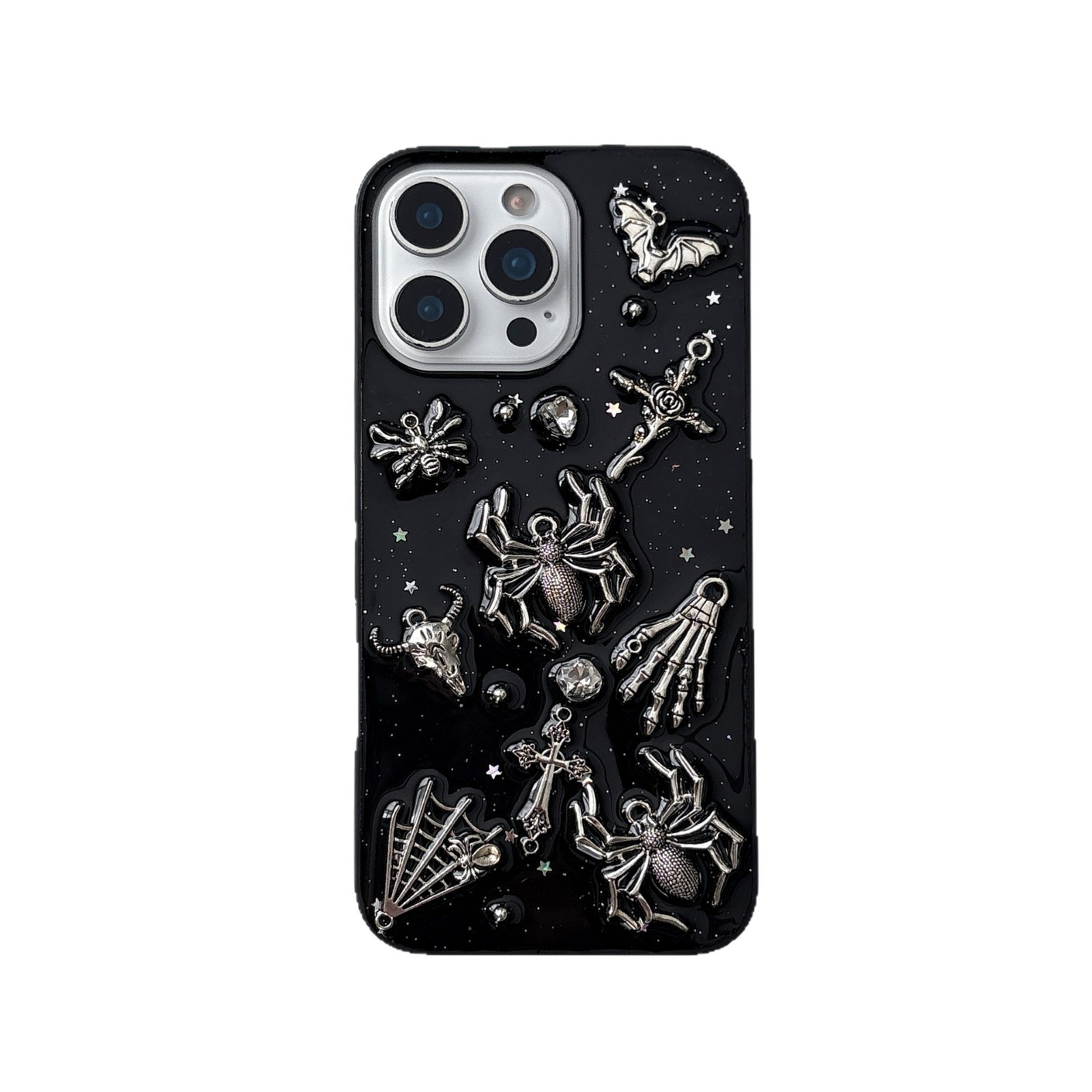 European and American style dark night skull spider phone case for iPhone 17, Apple 16/15 Pro Max, 14-inch drop protection case.