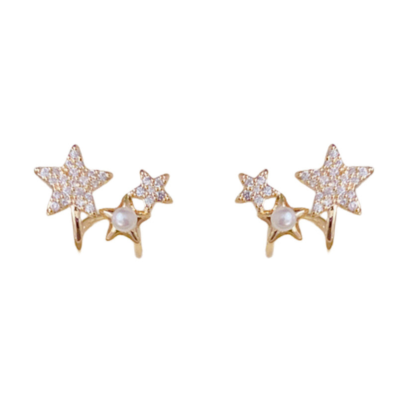 Niche Fashion Design Full Diamond Star Pearl Stud Earrings, Light Luxury Simple Fresh Style Earrings Wholesale