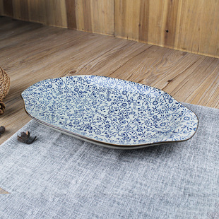 Japanese-style hand-painted 13-inch binaural fish plate ceramic fish plate dish dish dish hotel specialty tableware