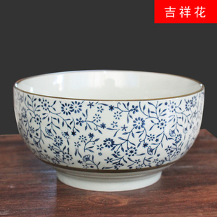 Japanese style 7 inch ramen bowl high foot anti-scalding bowl underglaze color Jingdezhen household ceramic large beef bowl wholesale