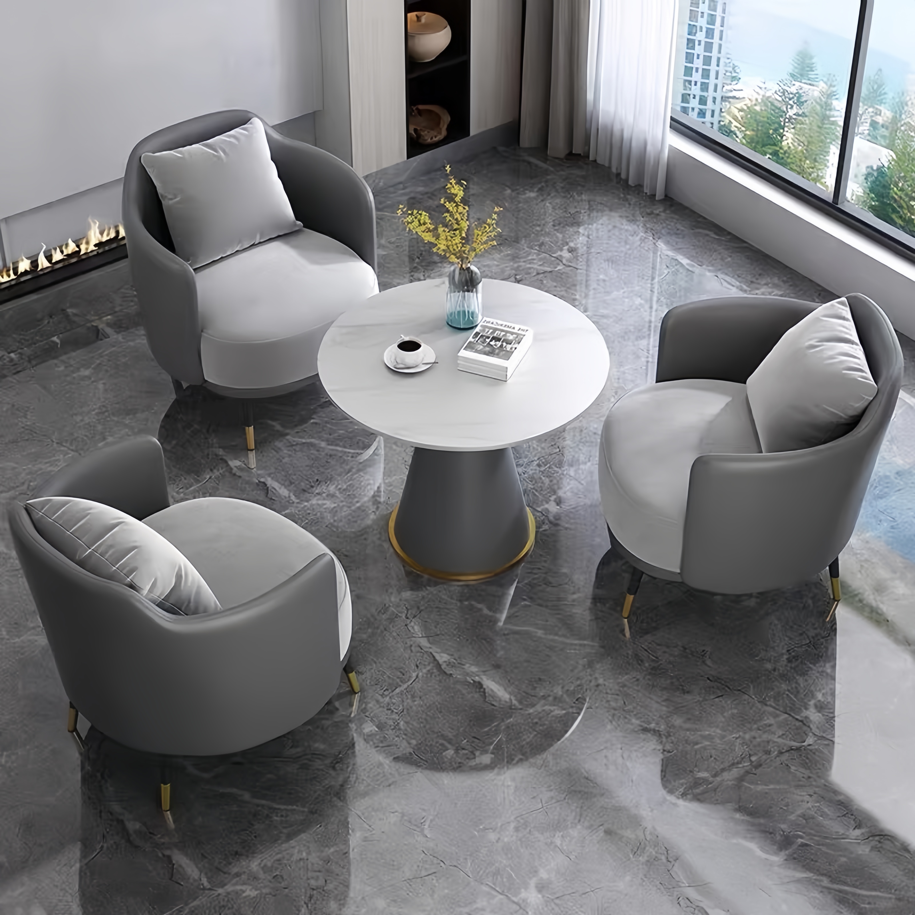 One Table and Three Chairs Dark Gray