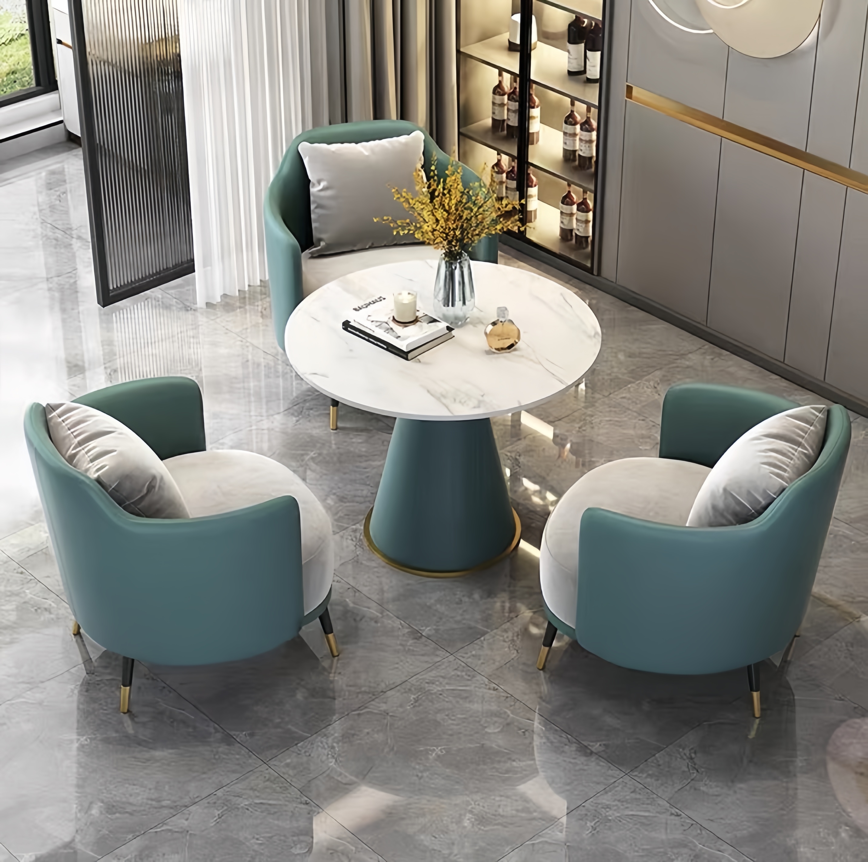 One Table and Three Chairs Green