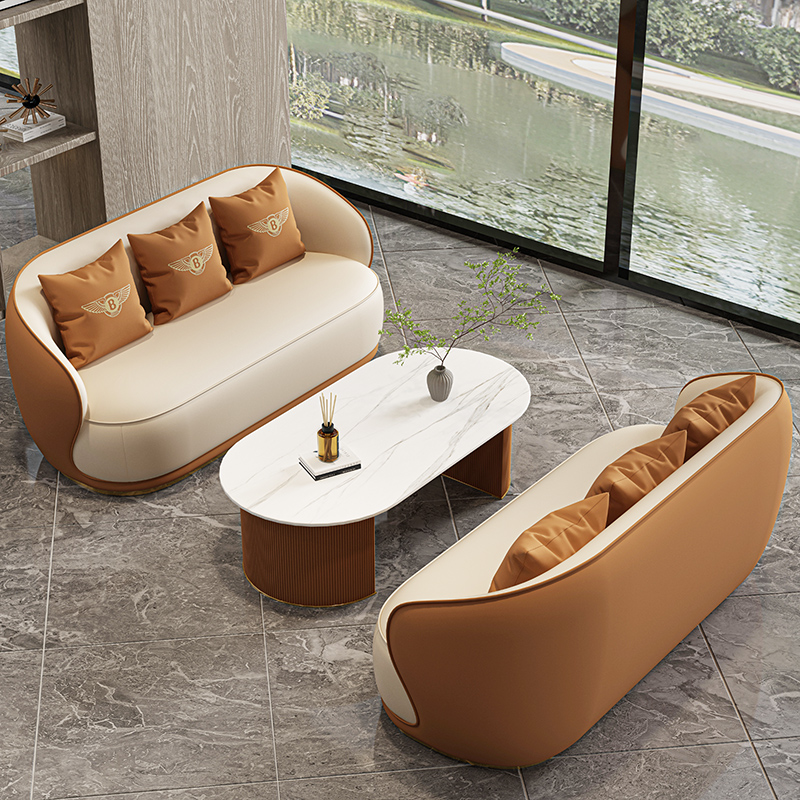 2+2+ Coffee Table Orange/High-Quality Cat Scratch Leather/Compensation and Damage Compensation