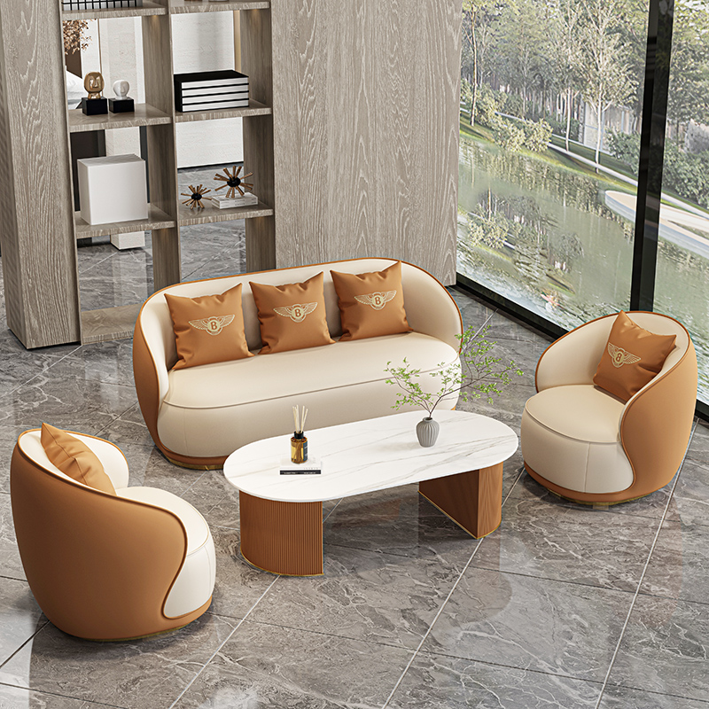 2+1+1+Orange Coffee Table/High-Quality Cat Scratch Leather/Compensation and Damage Compensation