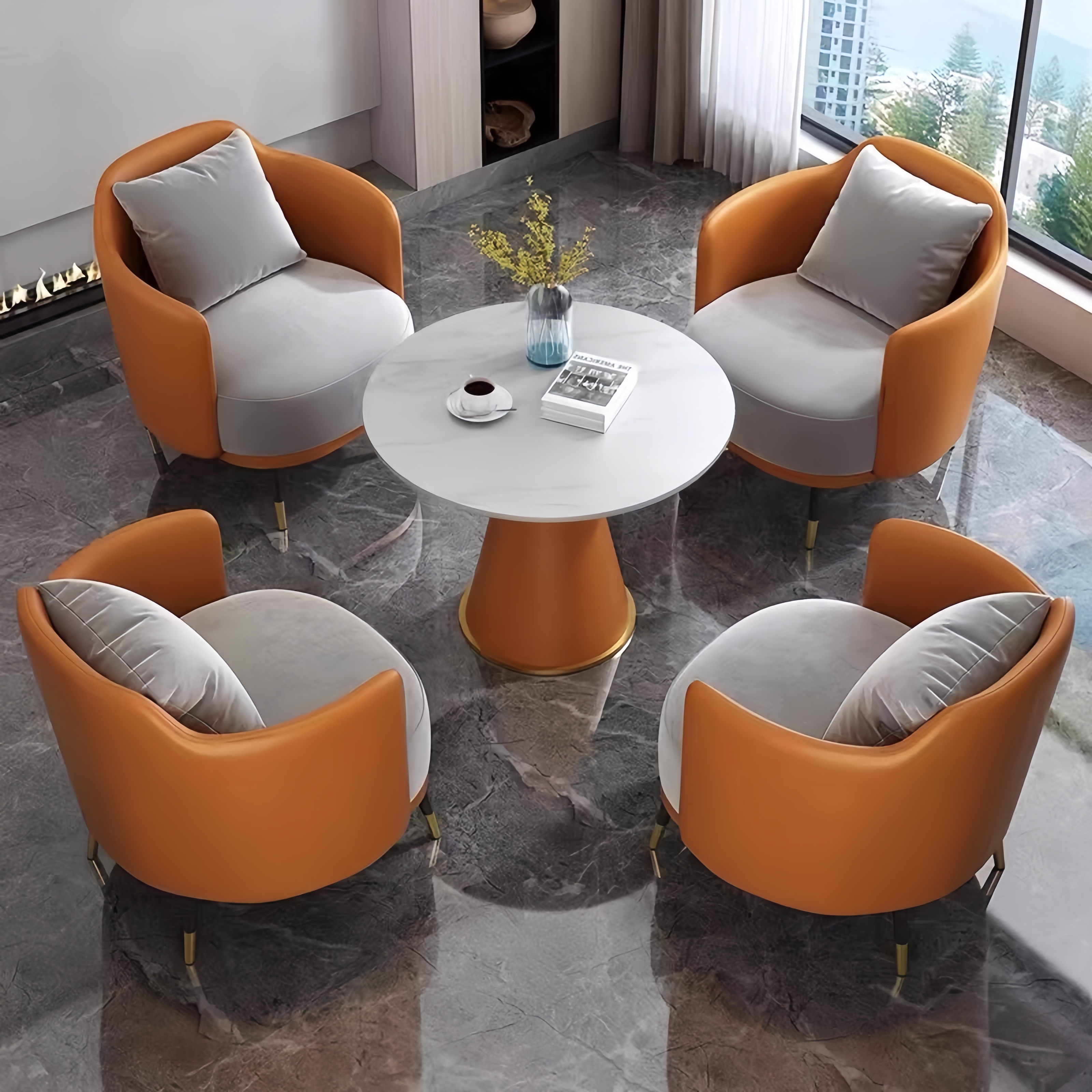 Orange Table and Four Chairs