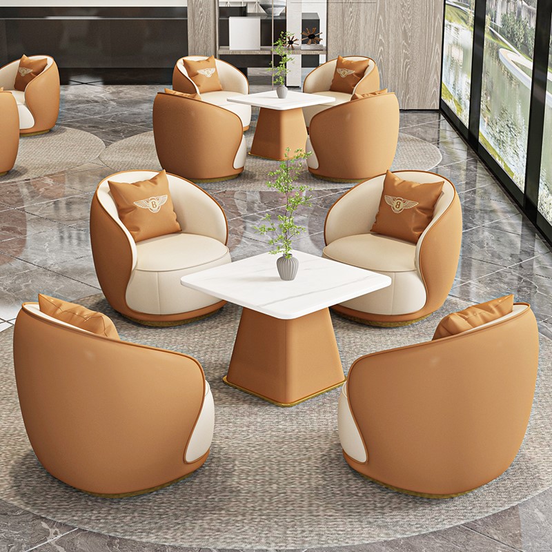 One Table and Four Chairs, Orange Color/High-Quality Cat Scratch Leather/Compensation for Damage