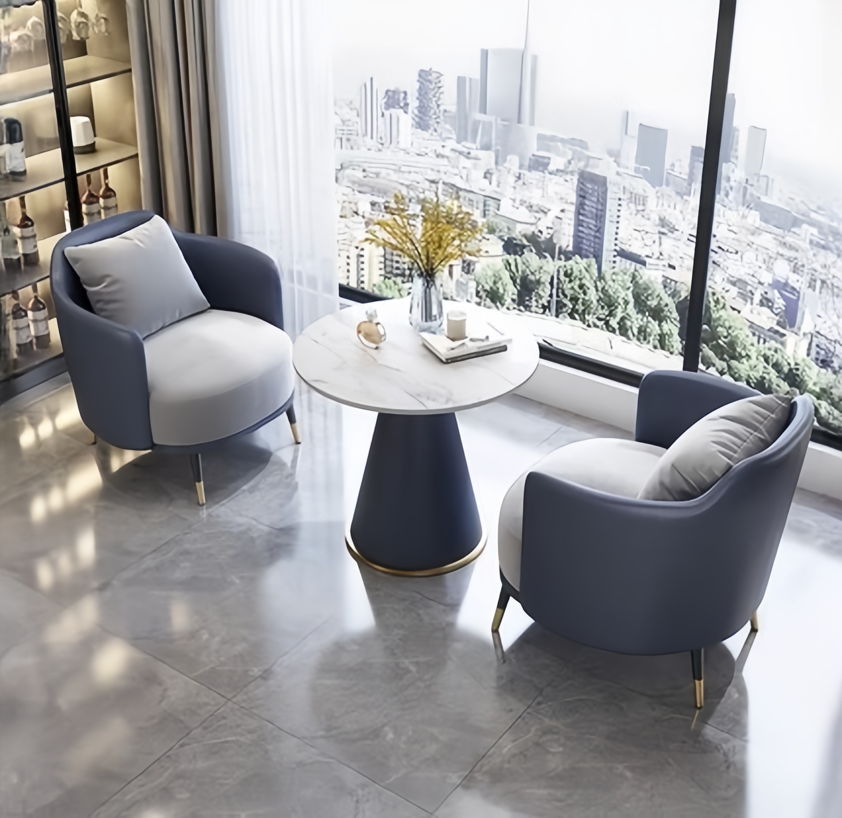 Type a Blue Table and Two Chairs