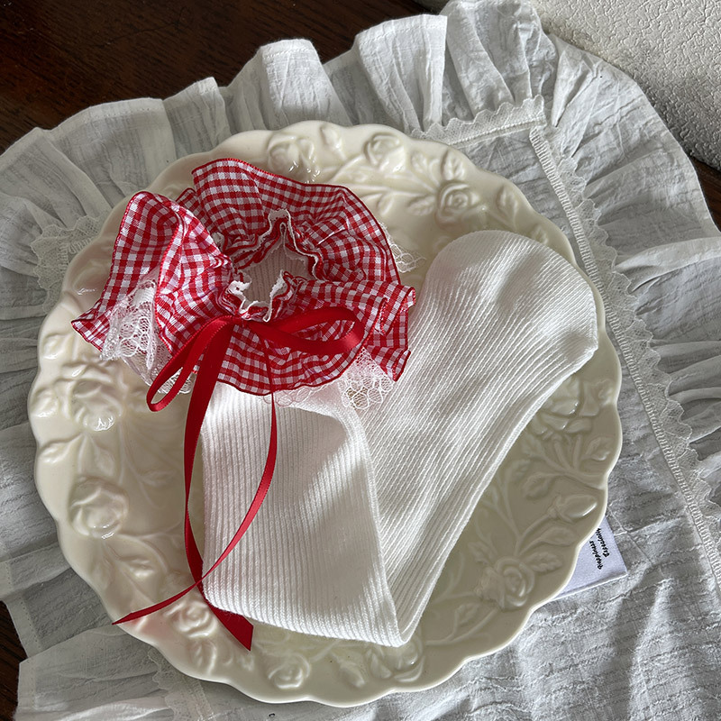 Red Checkered Socks with White Trim.