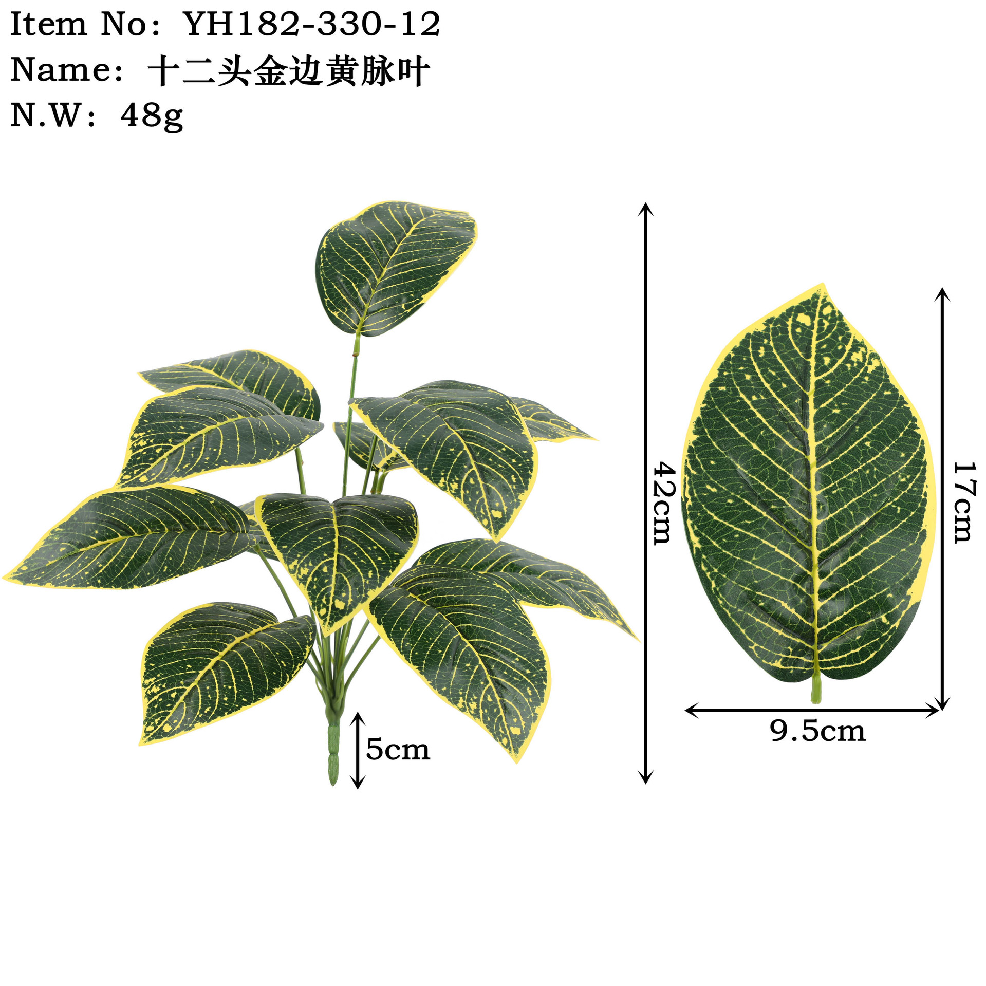 Yh182-330-12 Twelve-Headed Golden-Edged Yellow-Veined Leaves
