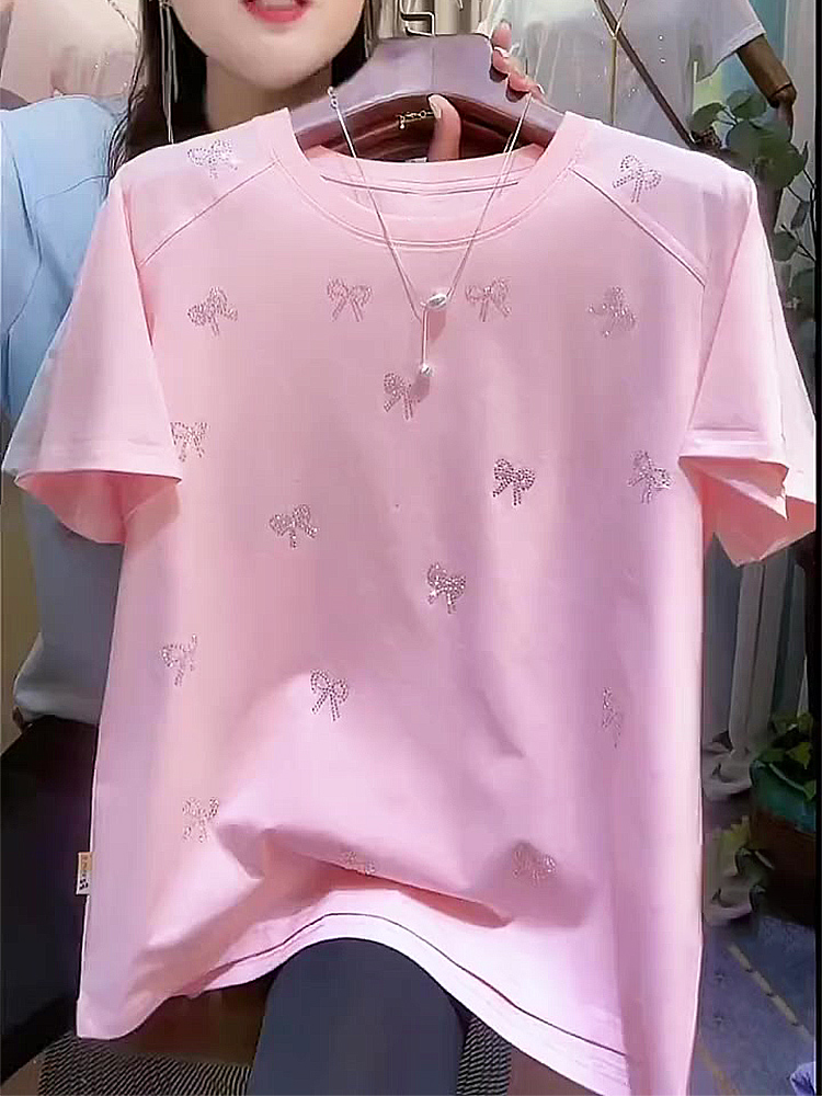 Pink Sequined Short Sleeves