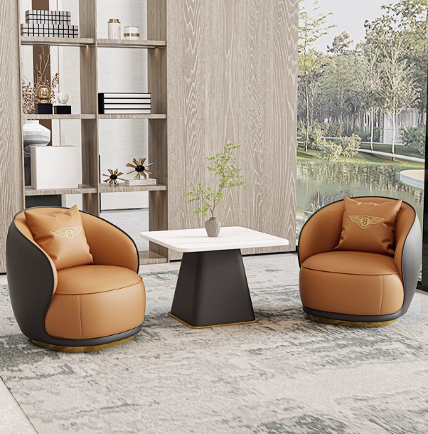 One Table and Two Chairs, Coffee Color/High-Quality Cat Scratch Leather/Compensation for Damage