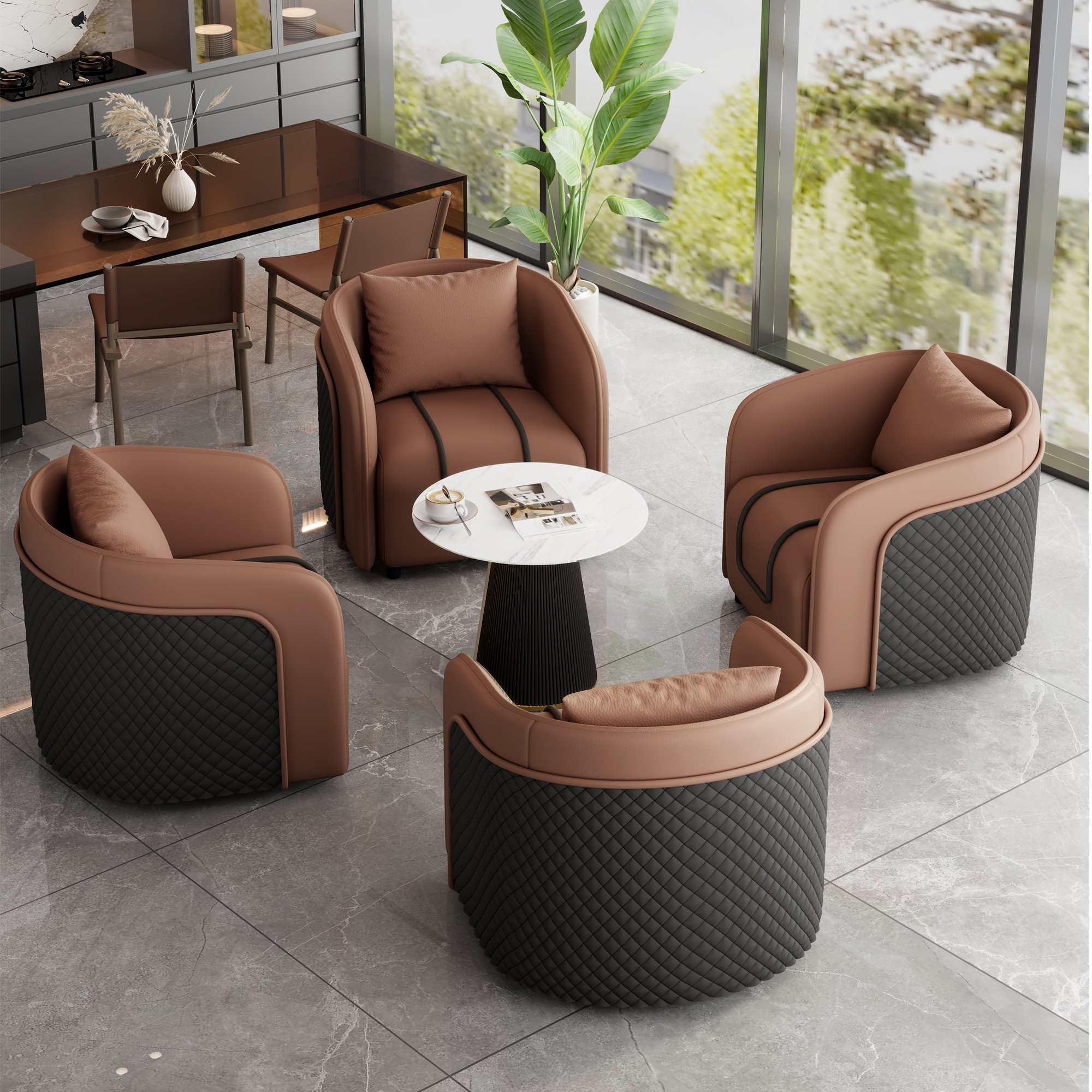 Brown Table and 4 Chairs [Black Coffee Table]