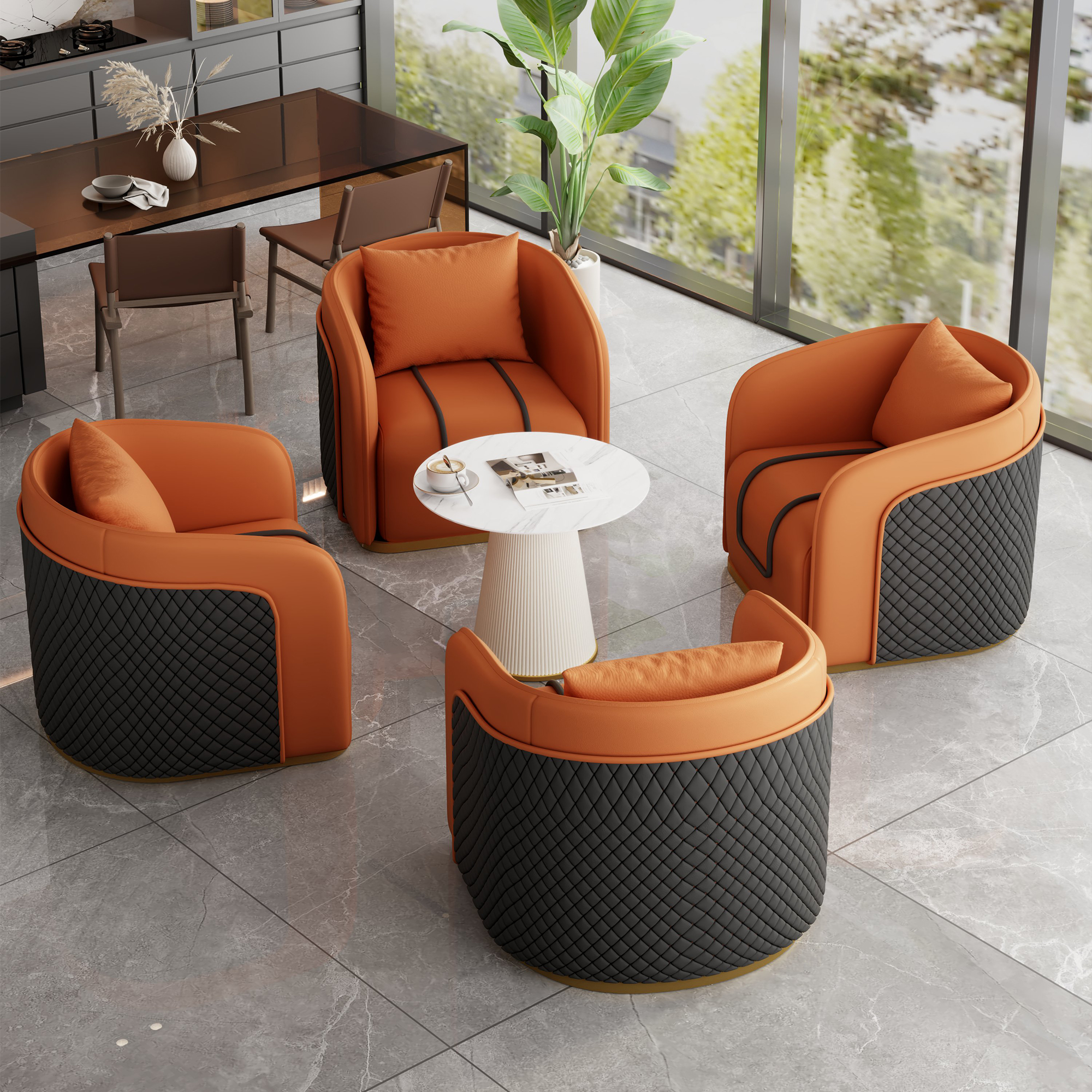 Orange Table and 4 Chairs [White Coffee Table]