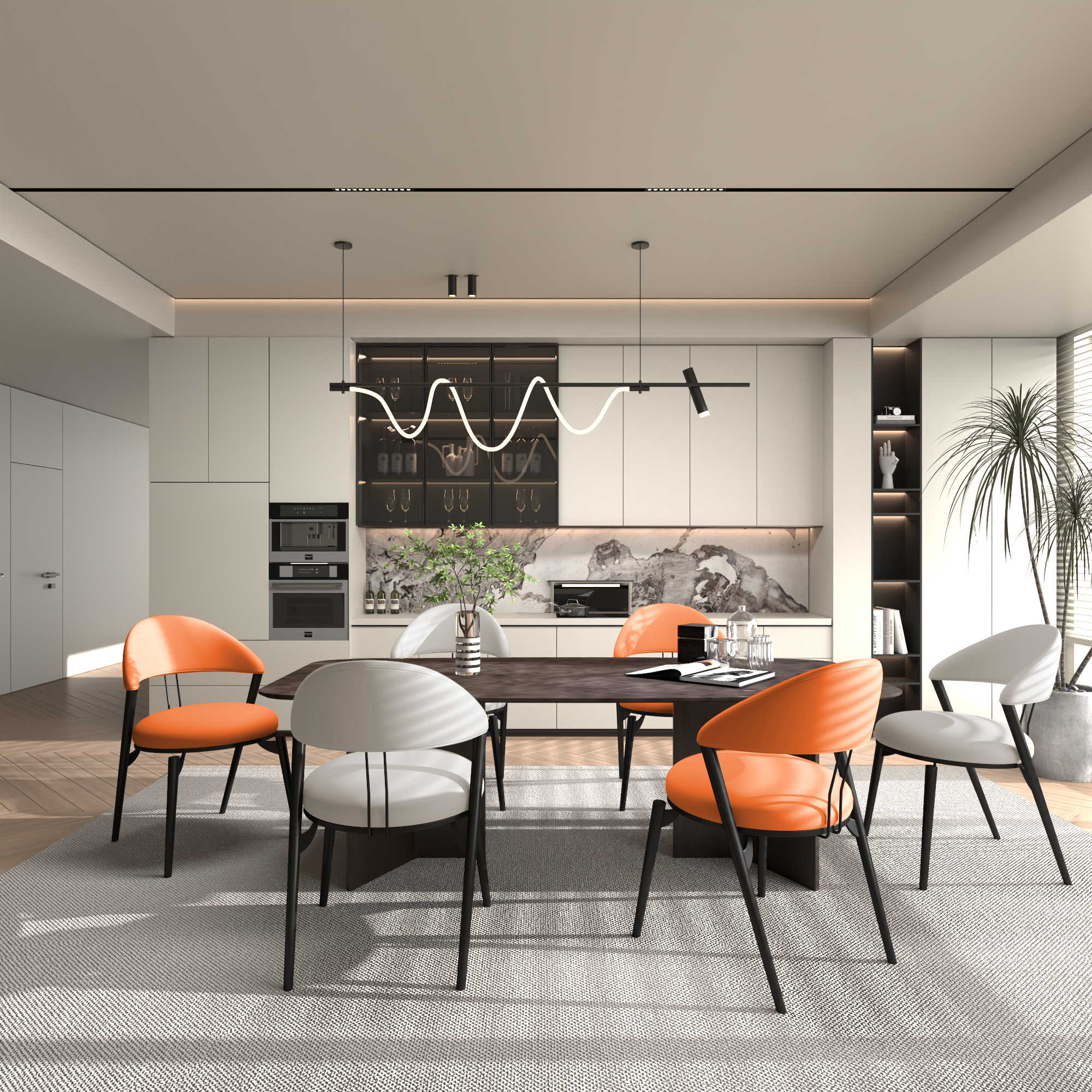 Super Crystal - Rectangular Table + 6 Mixed Color Chairs Tube Wall Thickness 1.2★★