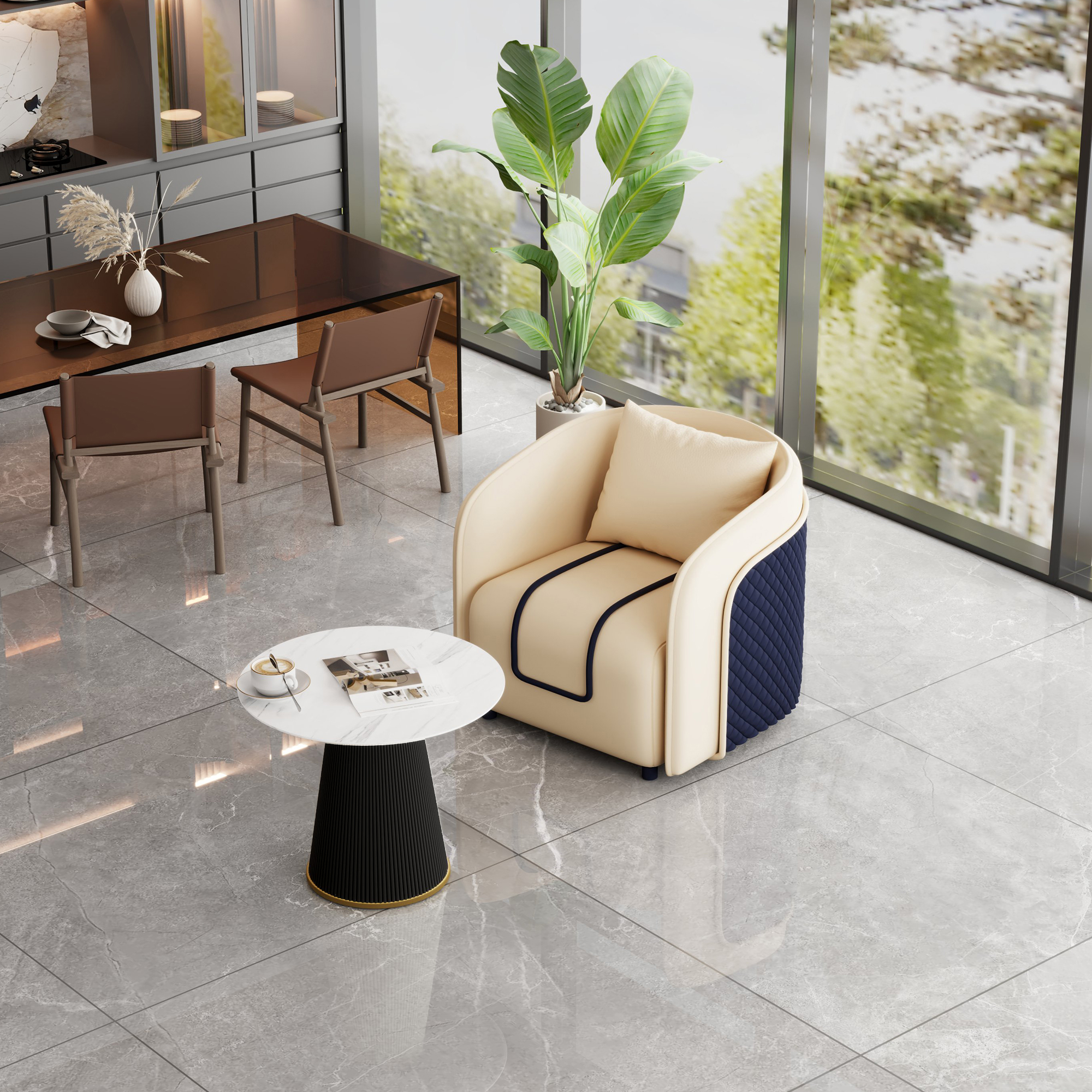 Off-White Table and Chair [Black Coffee Table]