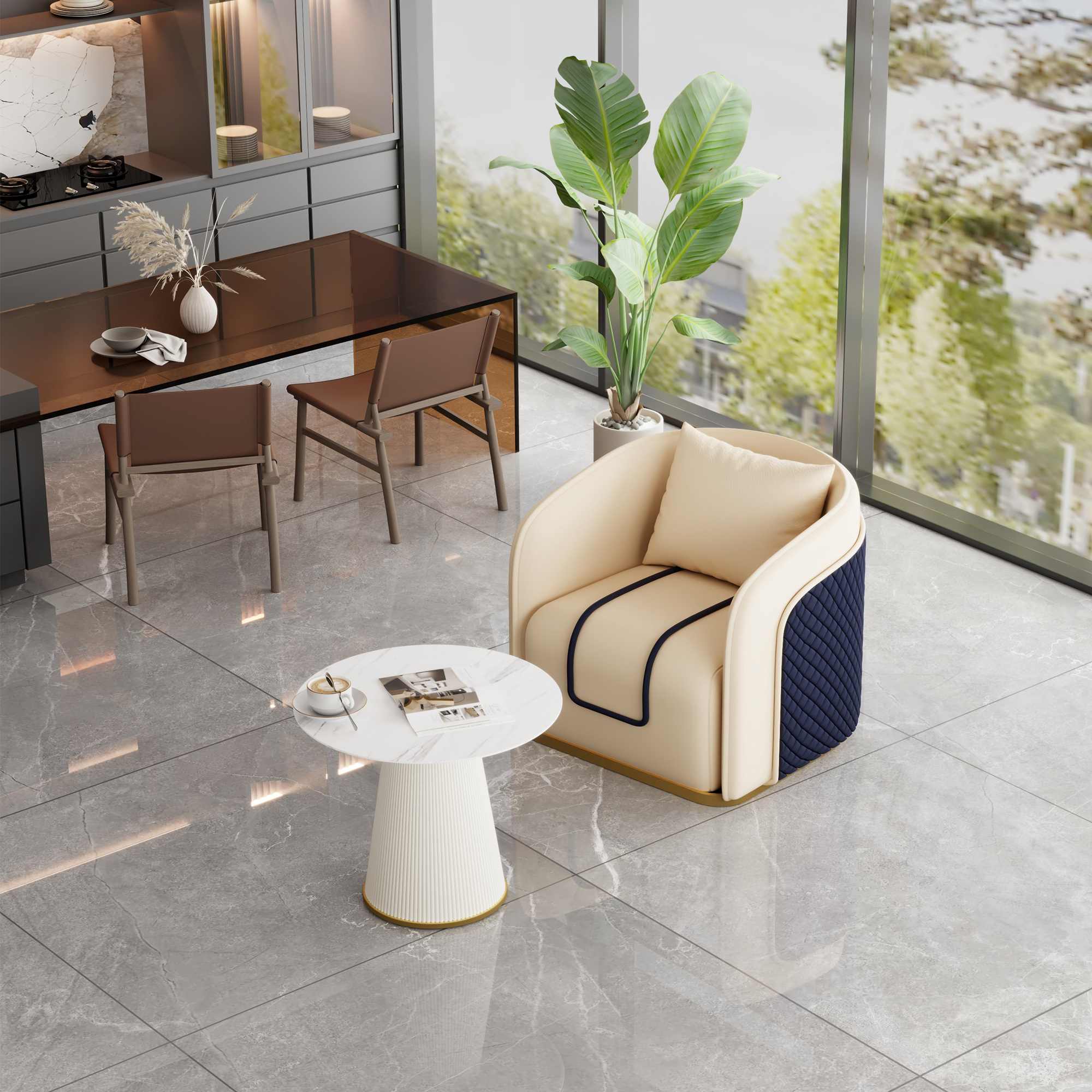 Off-White Table and Chair [White Coffee Table]