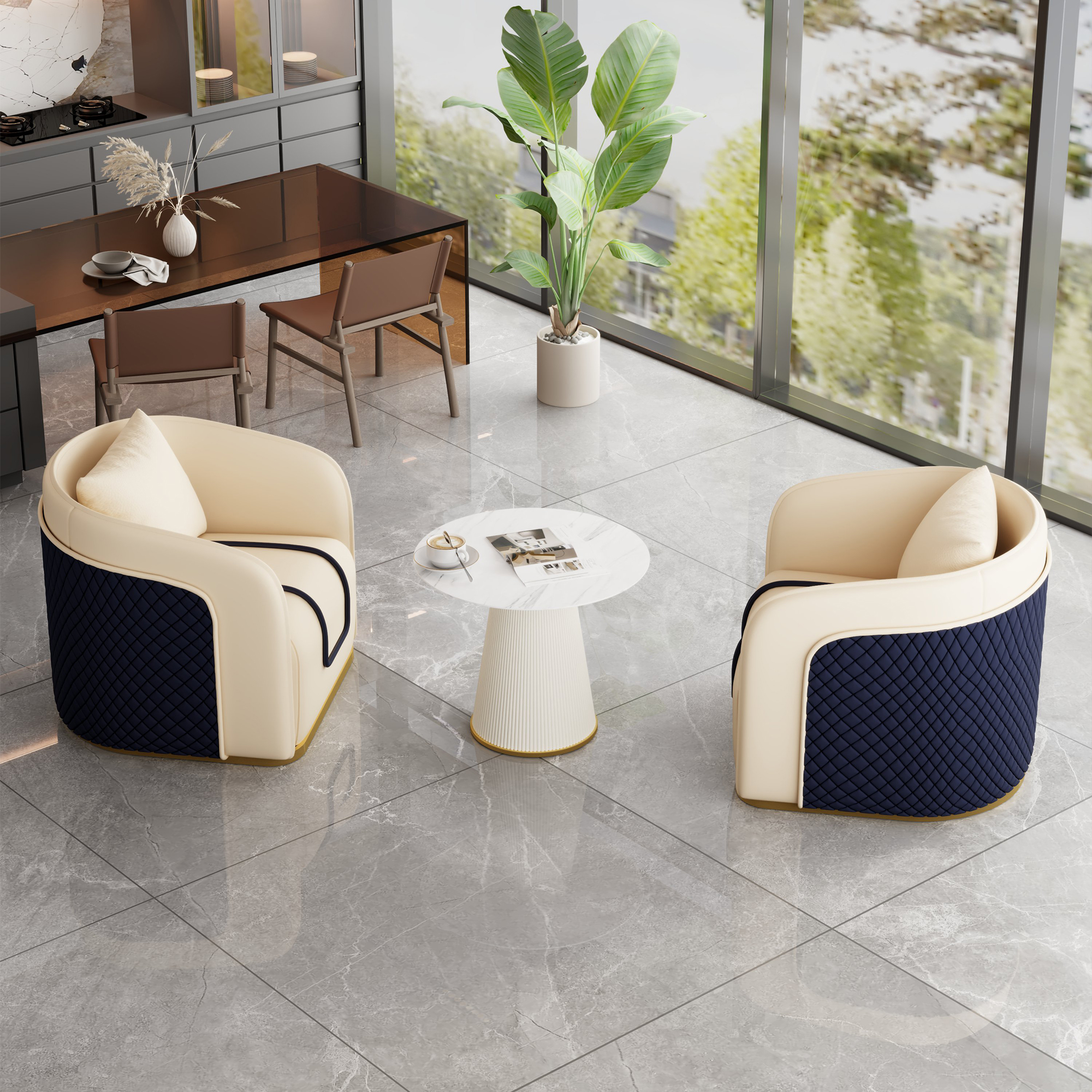 Off-White Table and Two Chairs [White Coffee Table]