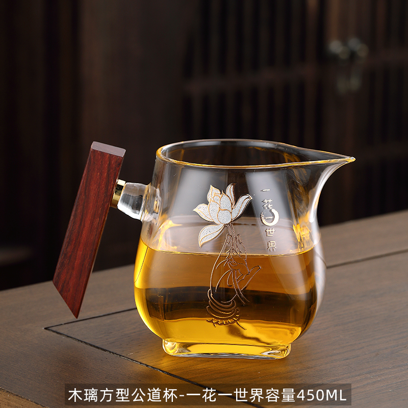 Wooden Glass Square Fair Cup - One Flower and One World Capacity 450ml