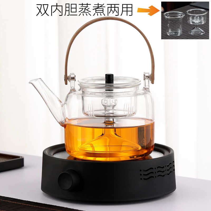 Bamboo Handle Steaming Teapot, Model B, with Black Electric Ceramic Stove
