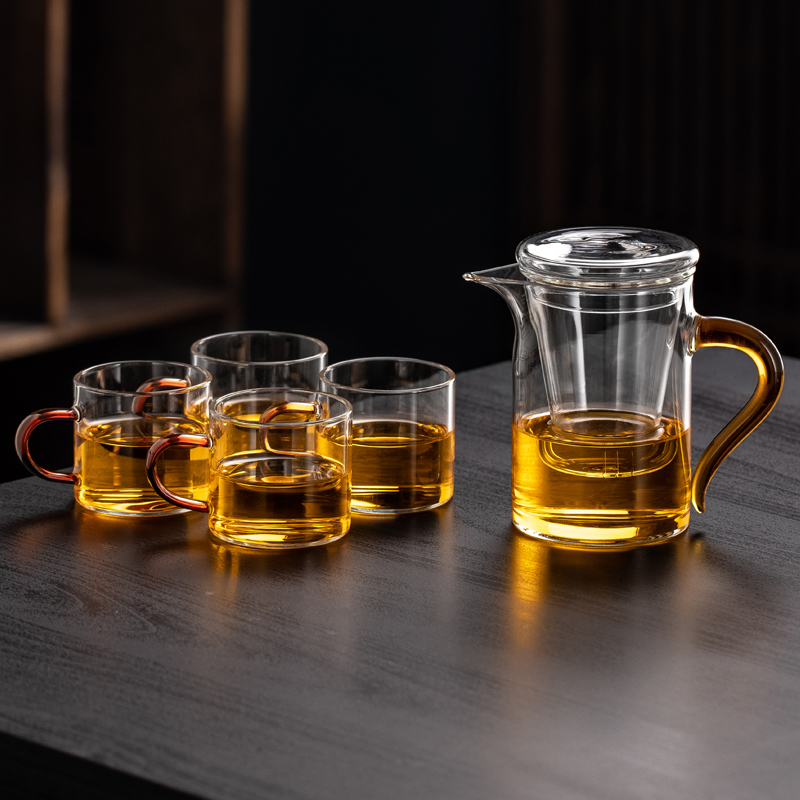 Yellow Handle Tea Cup + 4 Cups