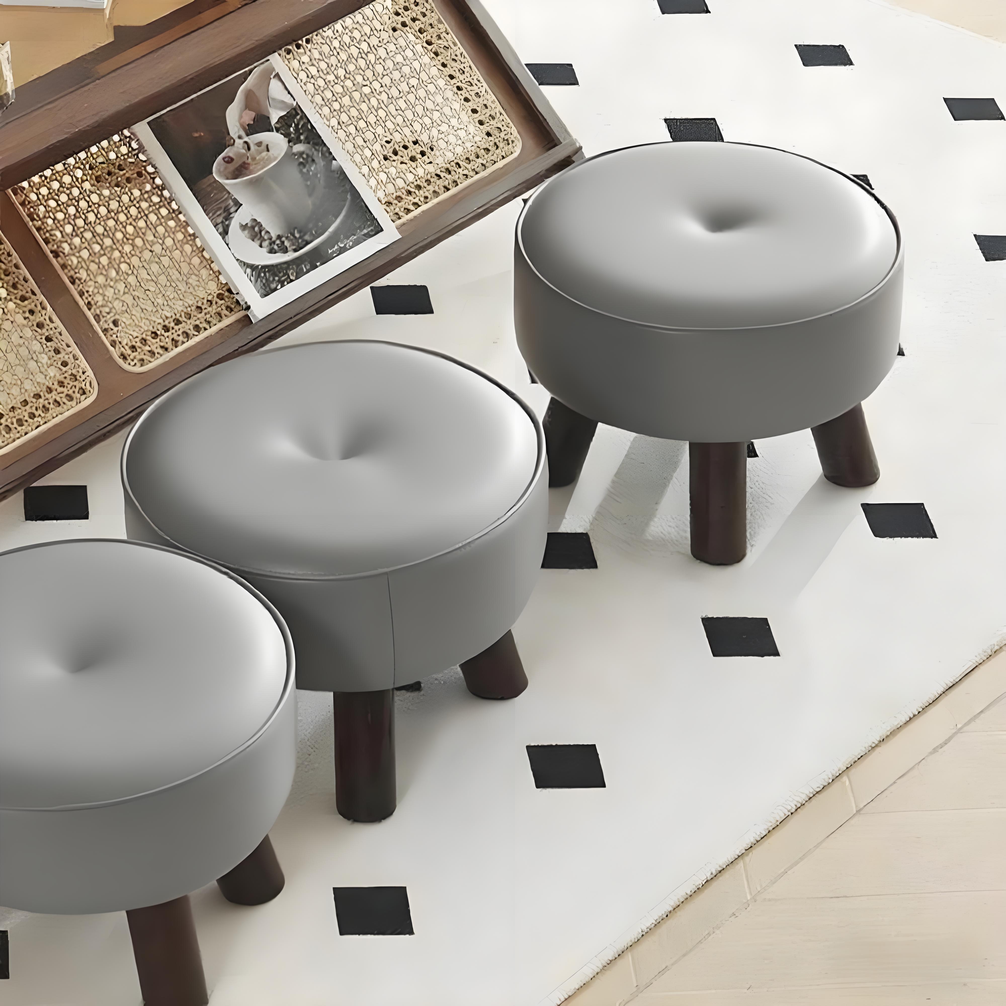 Gold Buckle Pumpkin Stool/Grey Wax Leather/Small Size