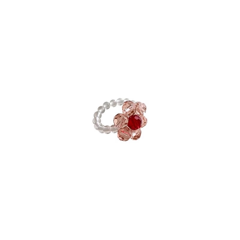 Pink Flower Red Heart Elastic Ring