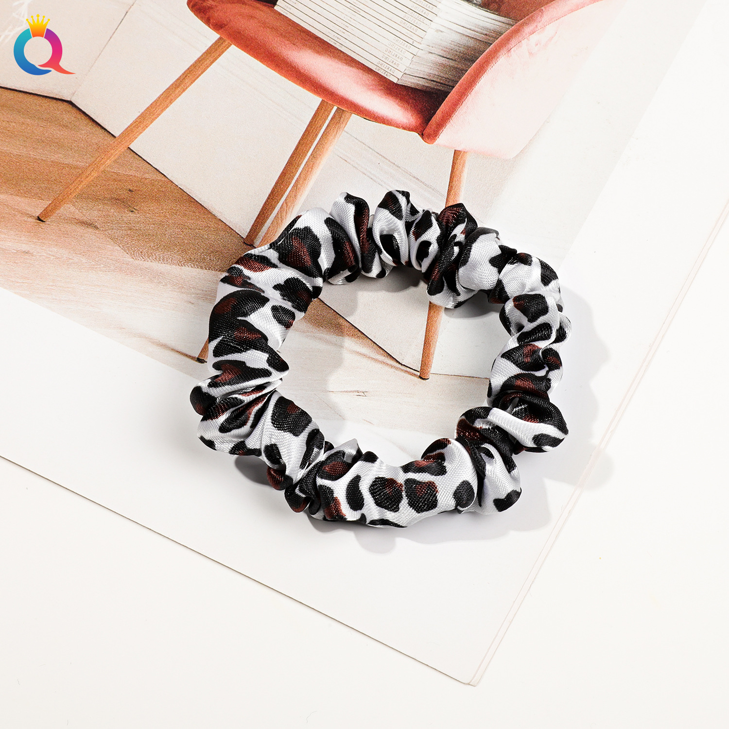 Satin Hair Tie - White Leopard