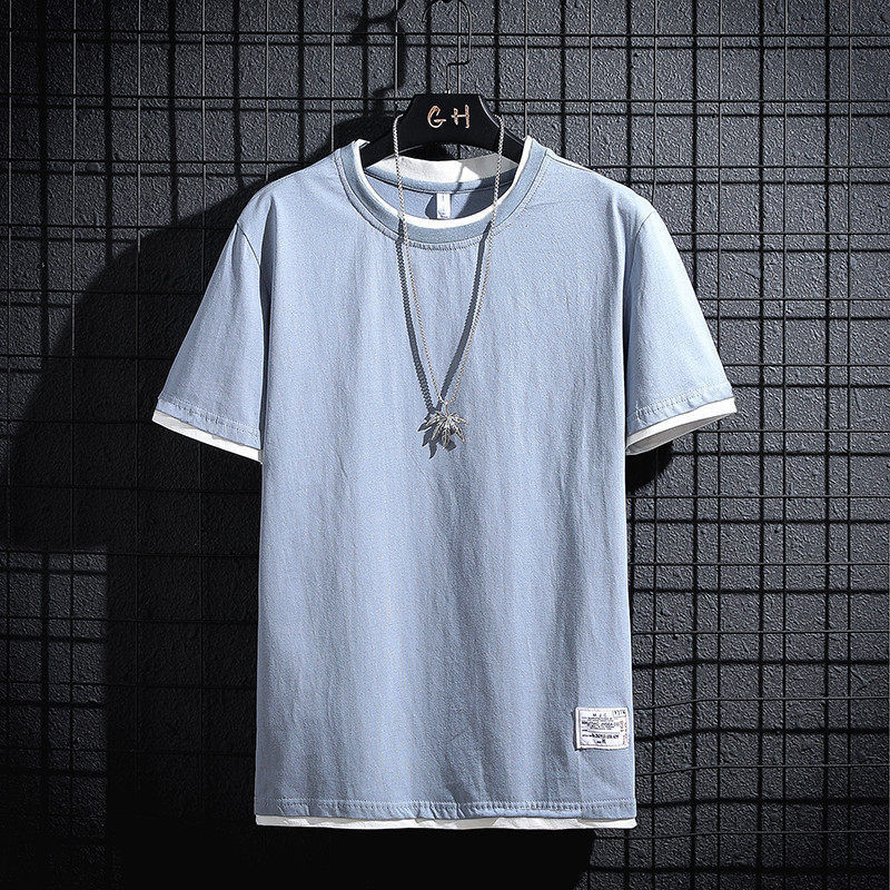 Fake Two-Piece Solid Color Nj-Light Blue