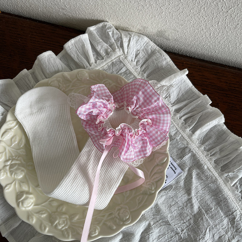 Pink Plaid White Socks