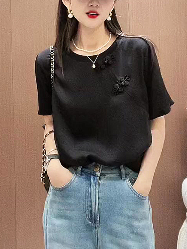 Black Chinese Style Short Sleeves
