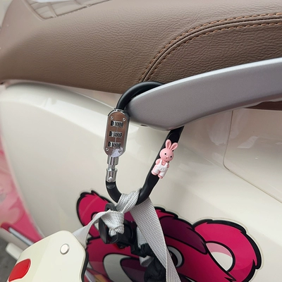 Helmet lock – Cute electric scooter rear - aluminum-alloy-materialblack-d-model-with-pink-strap-rabbit
