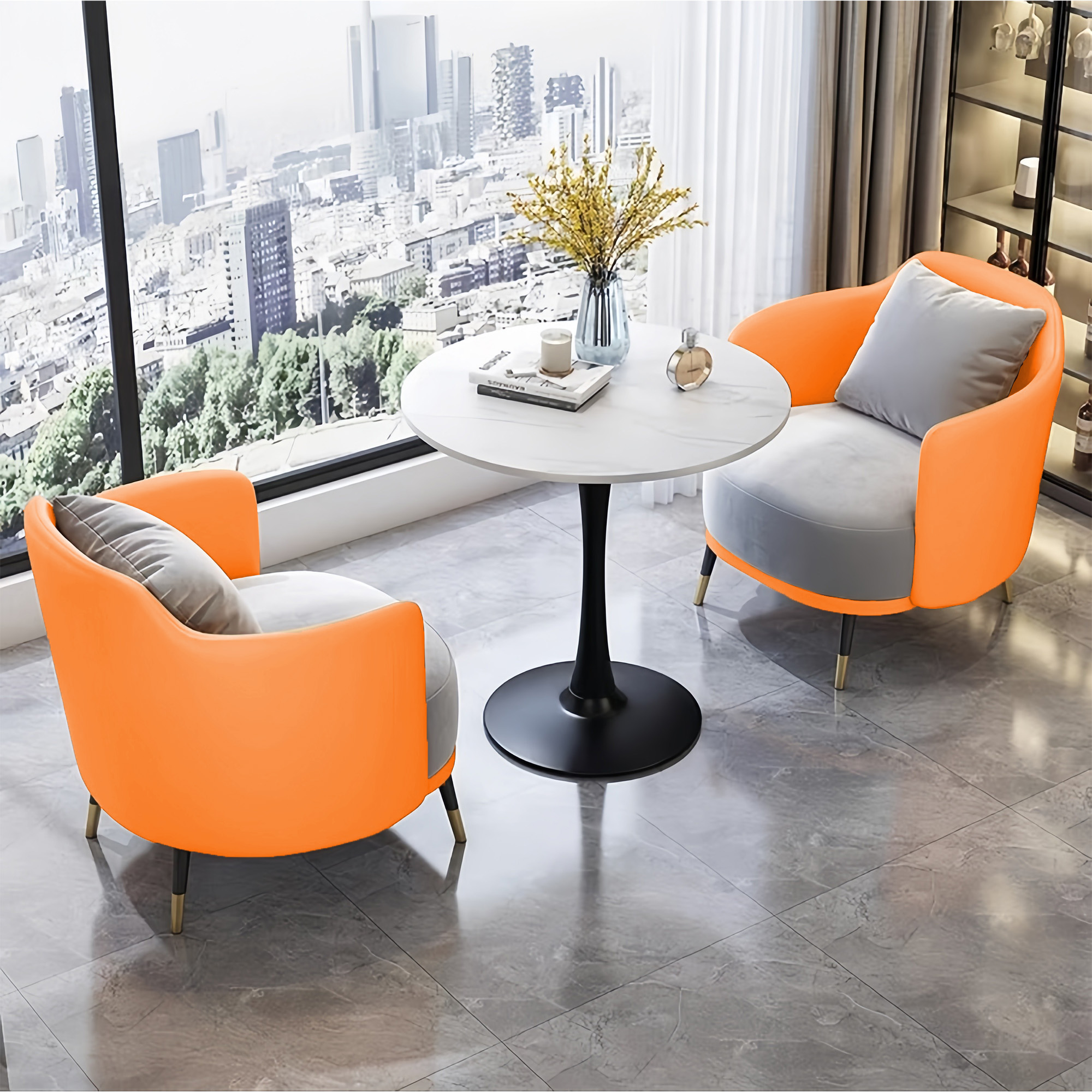 Type B Orange Table and Two Chairs