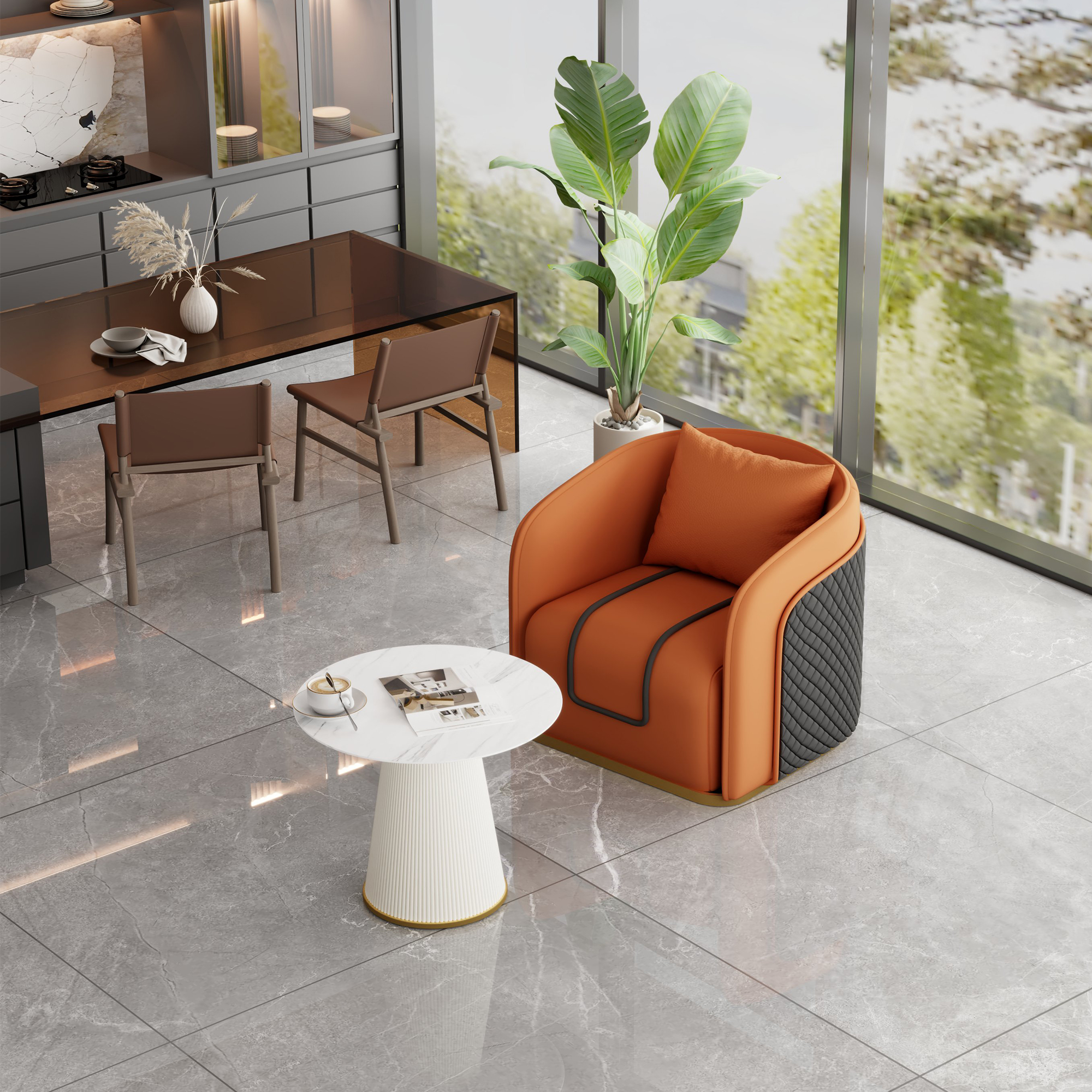 Orange Table and Chair [White Coffee Table]