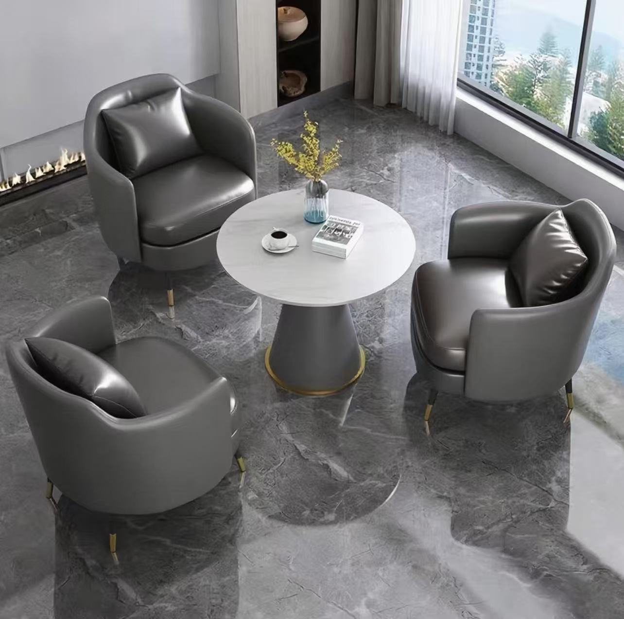 One Table and Three Chairs Gray [Five-Year Warranty]