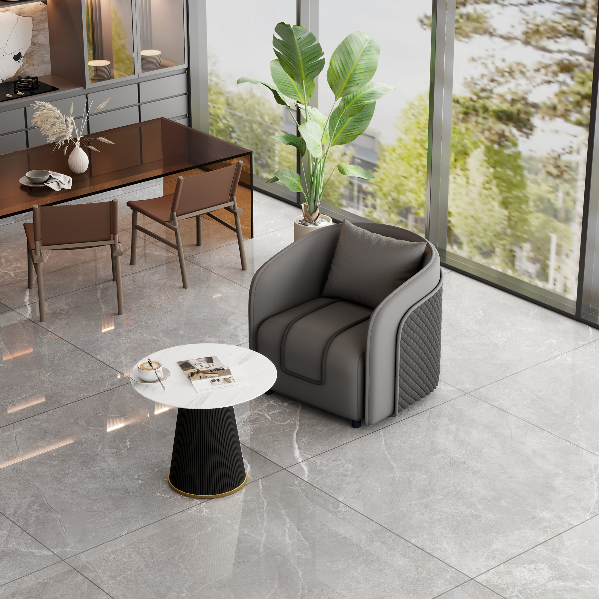 Gray Table and Chair [Black Coffee Table]