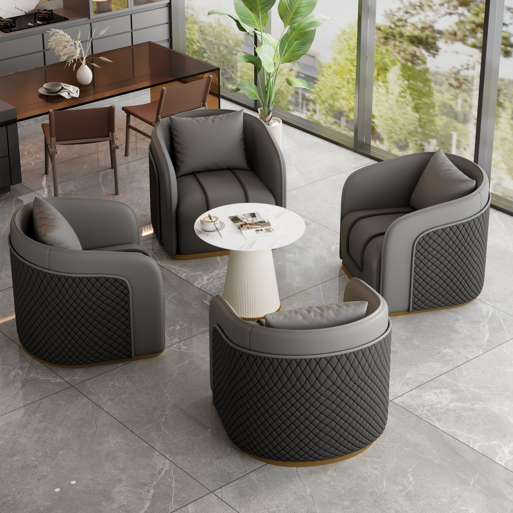 Gray Table and 4 Chairs [White Coffee Table]