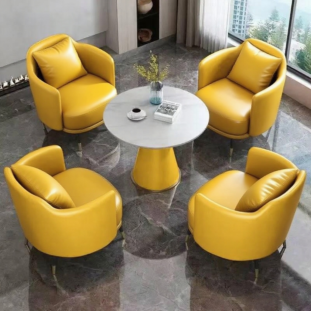 One Table and Four Chairs Yellow [Five-Year Warranty]