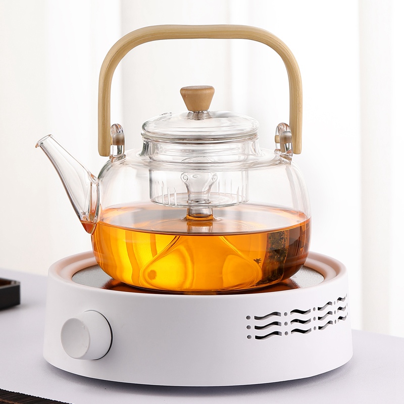 Bamboo Handle Steaming Teapot (Type a) with White Electric Ceramic Stove